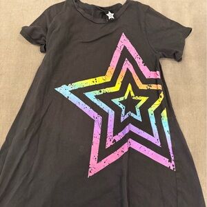 Kids Black Dress with Rainbow Star Graphic